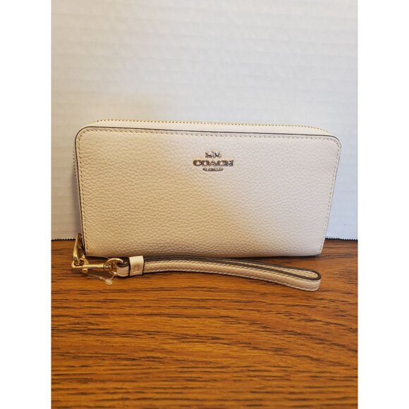 Coach NWT Pebble Chalk Leather Wallet Wristlet Gold Hardware - Picture 3 of 7